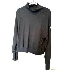 Waffle Weekend Escape Mock Neck Long Sleeve - Black Size Medium | Like New